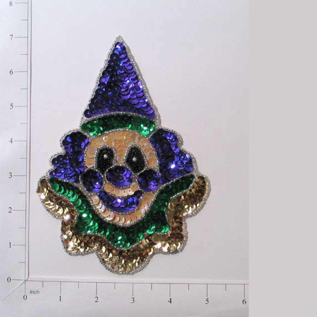 7" x 4 3/4" Mardi Gras Happy Clown Face Sequin Applique/Patch